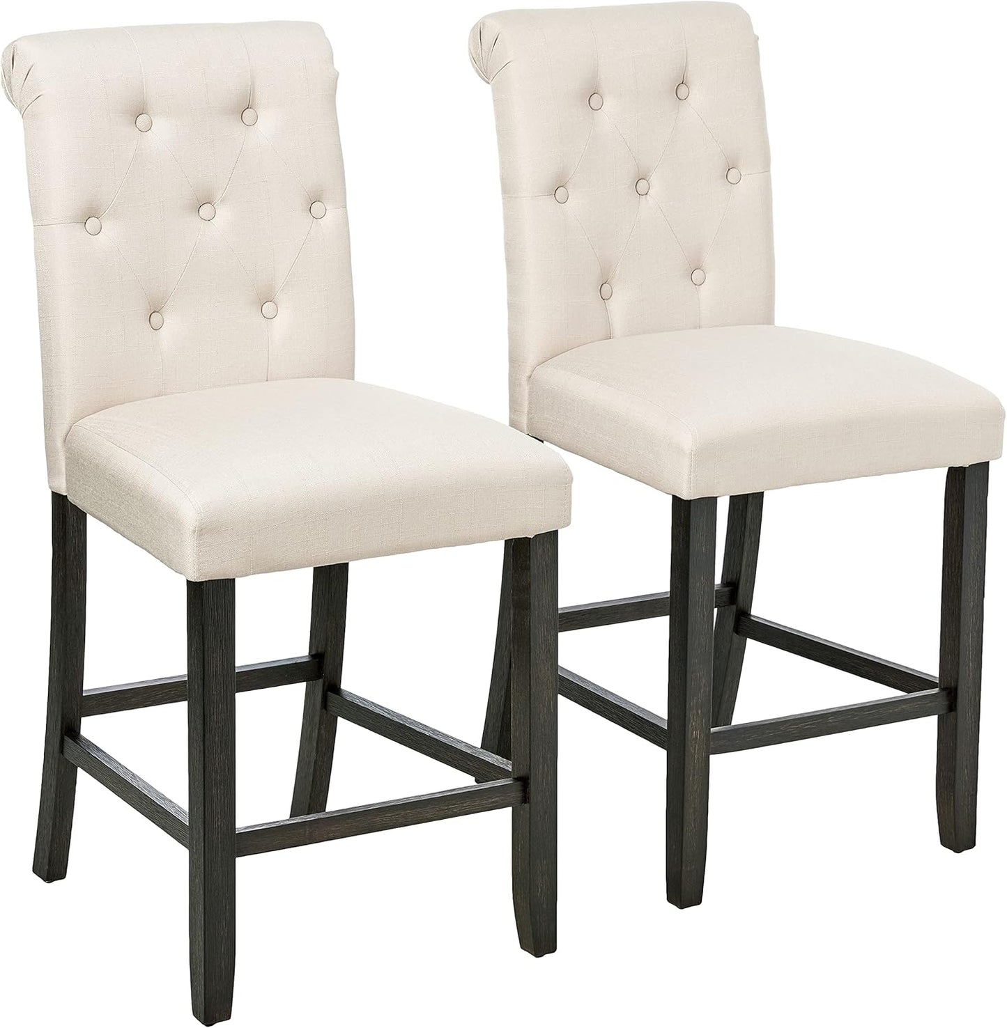 Roundhill Furniture Hendley Solid Wood Tufted Counter Height Stools, Set of 2, Tan