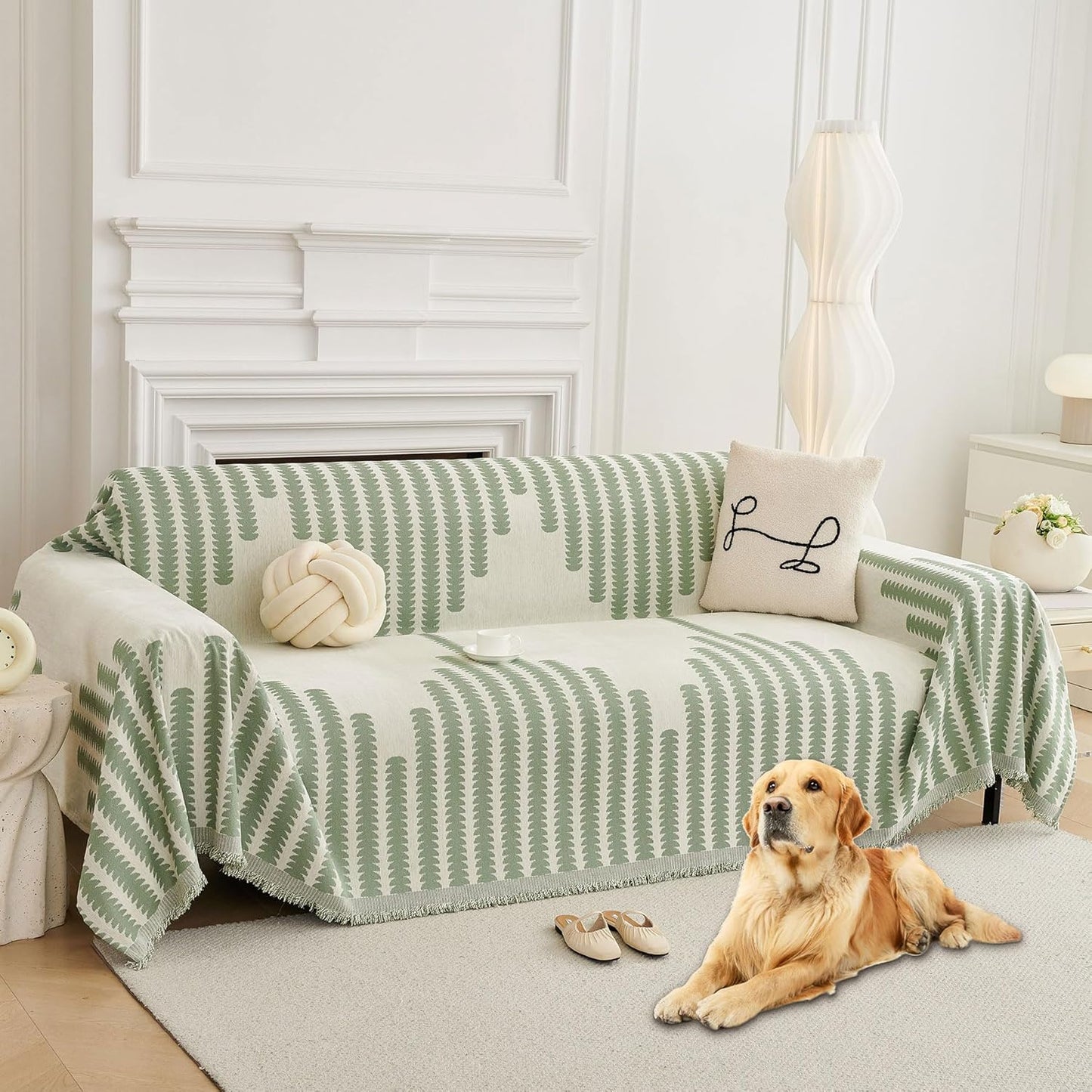 HAOMAIJIA Boho Sofa Covers Couch Covers for 3 Cushion Couch Sofa Pet Friendly Soft Thick Couch Cover for Dogs Washable Sectional Couch Covers L Shape Furniture Protector (Sage Green, 91"x118")