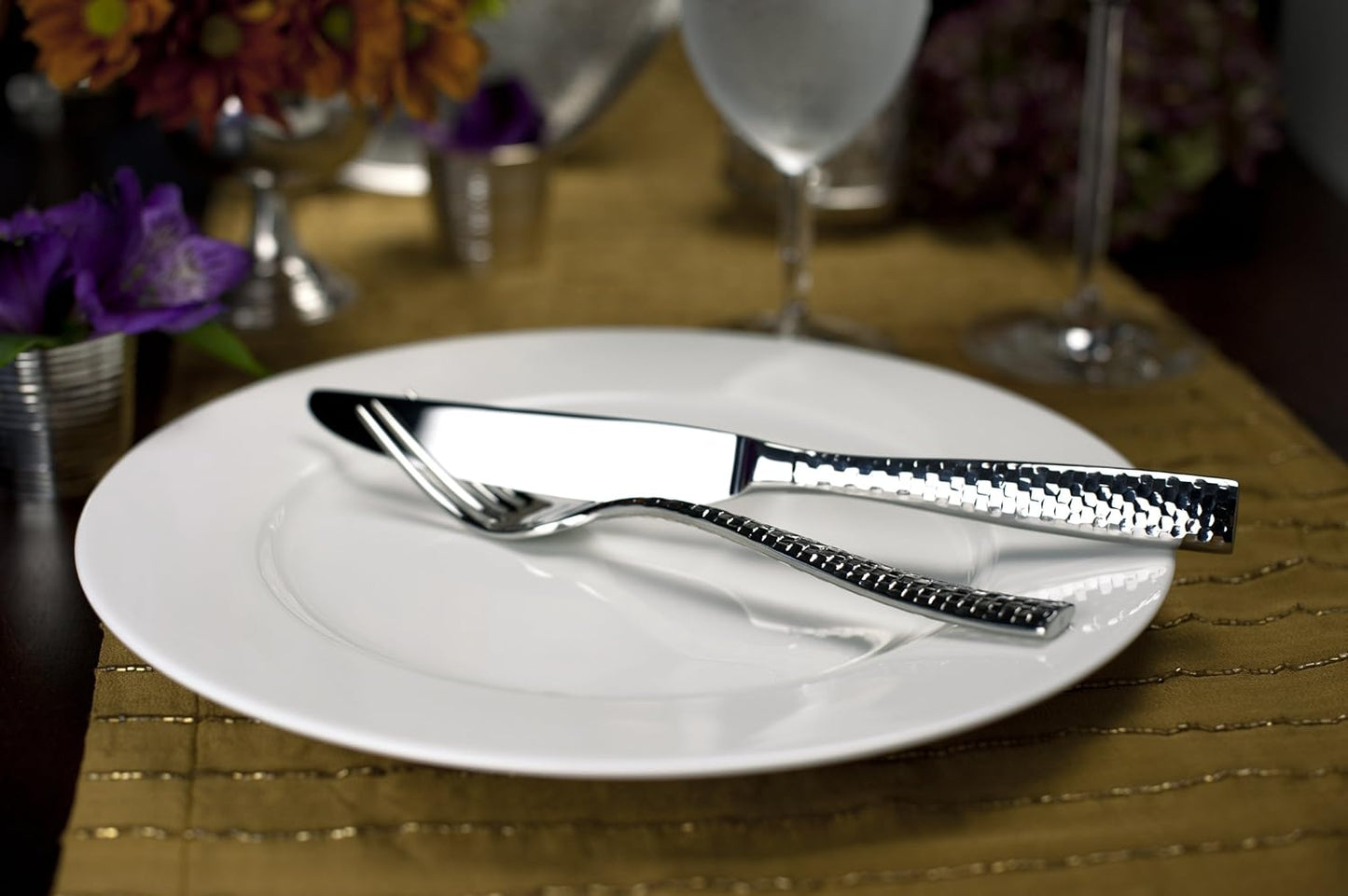 Fortessa Lucca Faceted 18/10 Stainless Steel Flatware Solid Handle Table Knife, Set of 12, Mirror Polished
