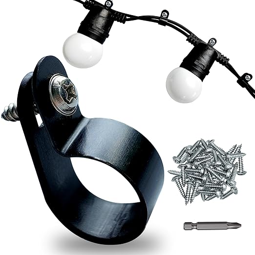 60 Pack 3/8 in Rope Light Clips Black, Rope Light Clips p-Style Mounting Clips Plastic Cable Clamps for Wire Management (Black-60p, 3/8)