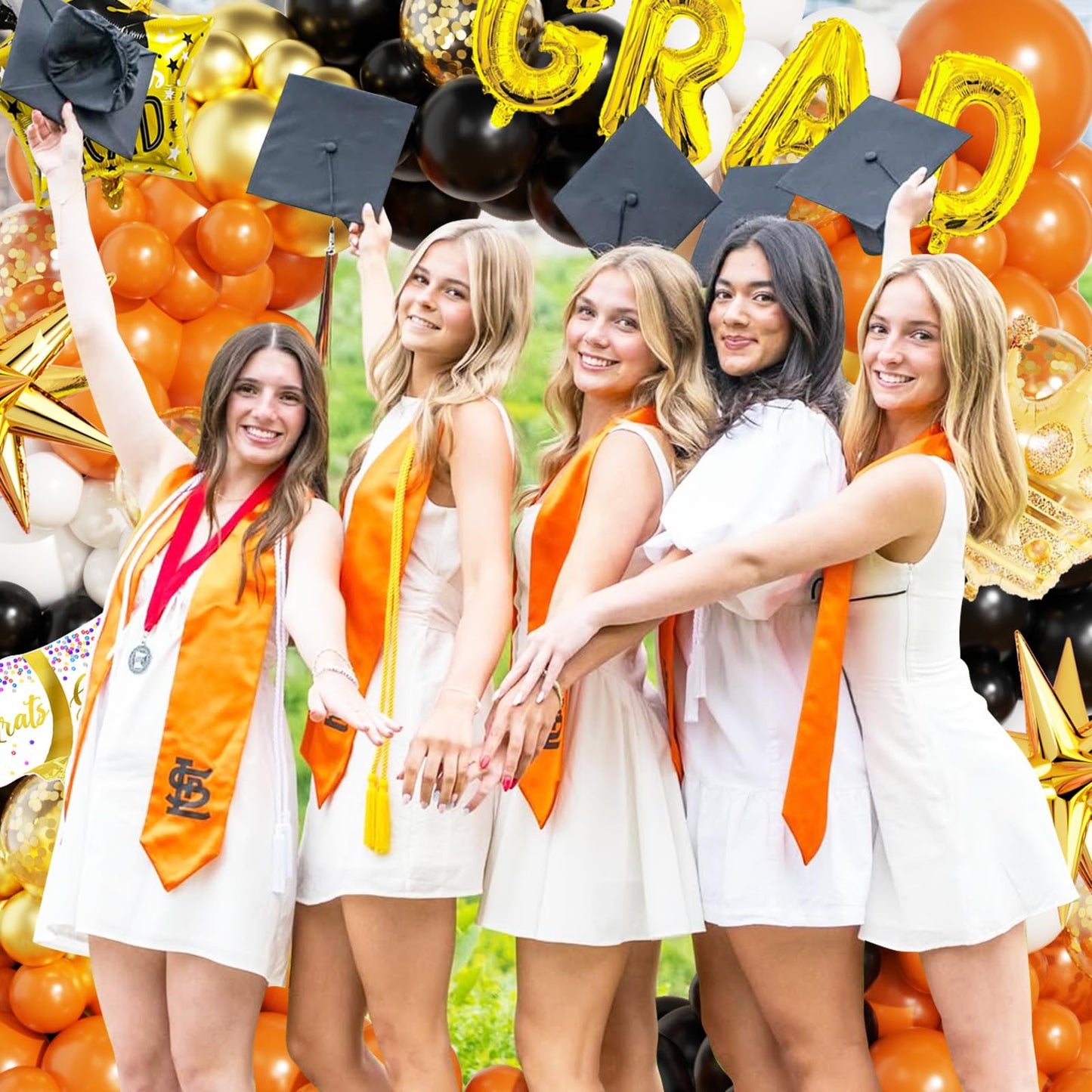 Graduation Balloon Arch Garland Kit Orange Black White Gold Graduation Decorations 2026 for College High School Class of 2026 Grad Party Prom Decor