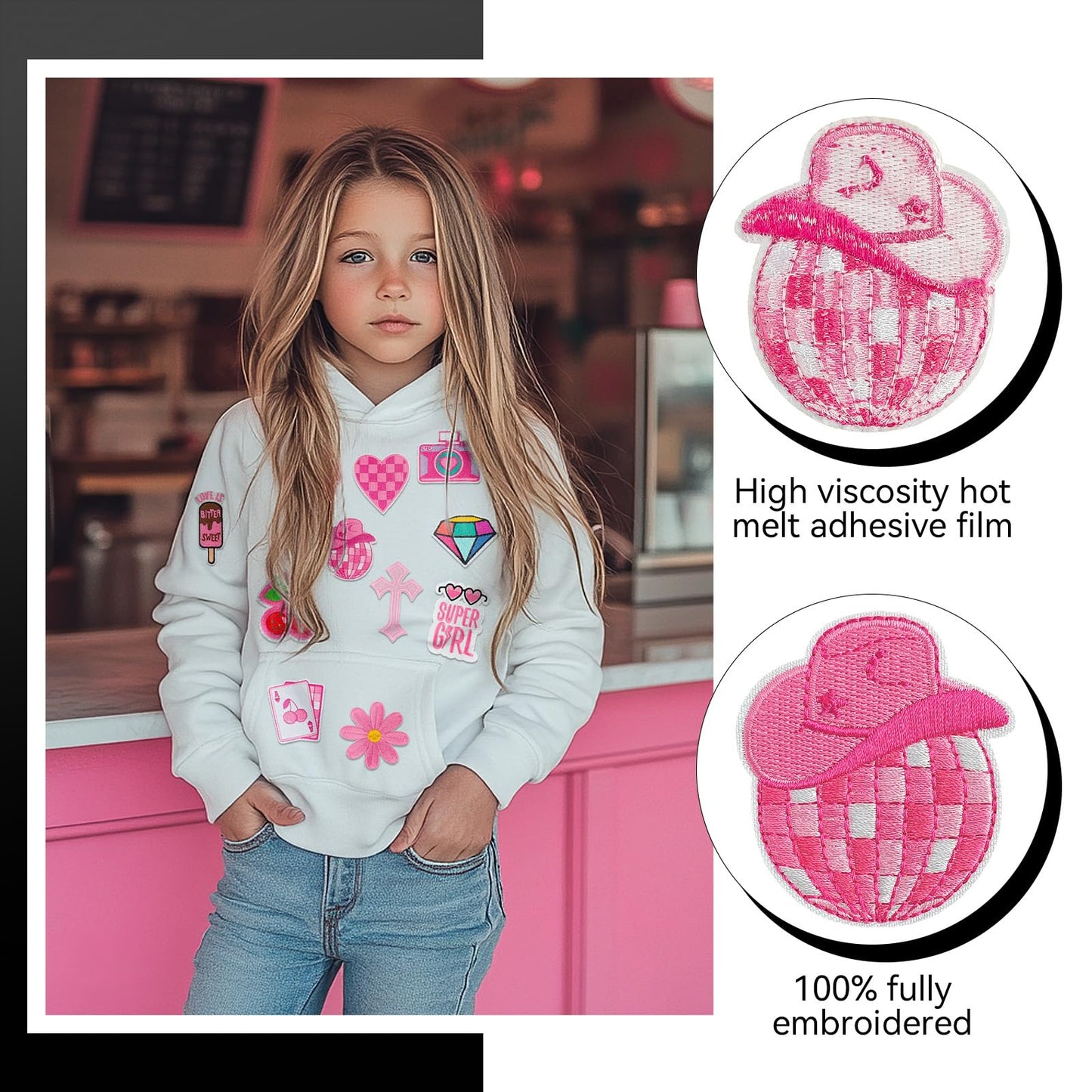 GYGYL 45Pcs Iron on Patches for Girls, Pink Preppy Embroidered Sew on/Iron on Patches Applique for Backpacks, Clothes, Dress, Hat, Jeans, Pant, Shoe,Bags