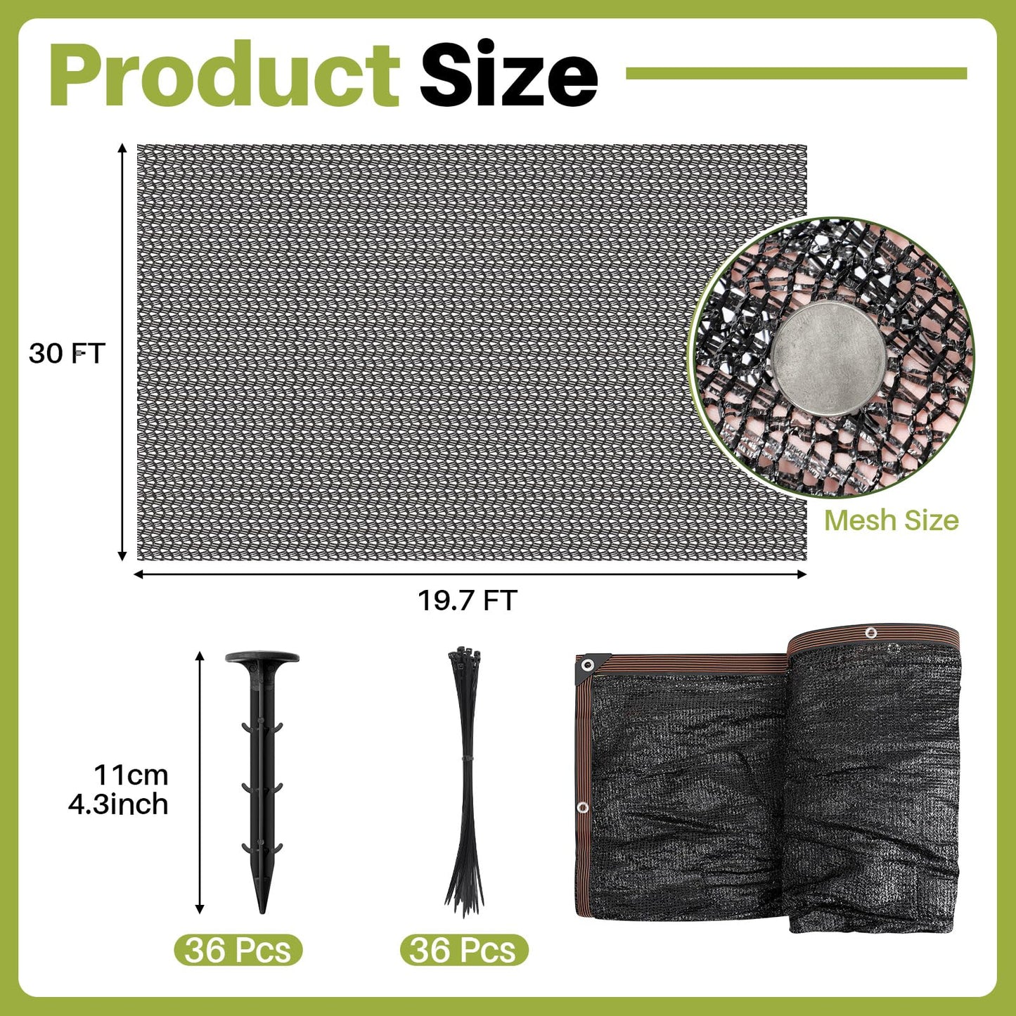 Yoojahow Koi Pond Netting Kit 19.7x30ft, Heavy-Duty Pe, Bird Deer Fence Netting, Durable Net Cover for Leaves, Protect Fish from Blue Heron Bird, Cats & Predators, Stakes & Ties Included