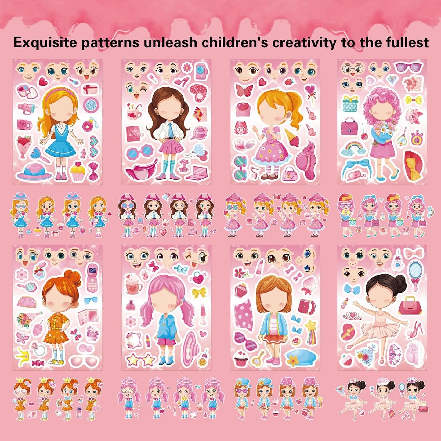 24 Sheets Make a face and Dress Up Stickers for Girls, Make Your Own Beautiful Girl Stickers, Classroom Rewards Age 3+ Birthday Gift, Art Craft, Party Favor Supplies