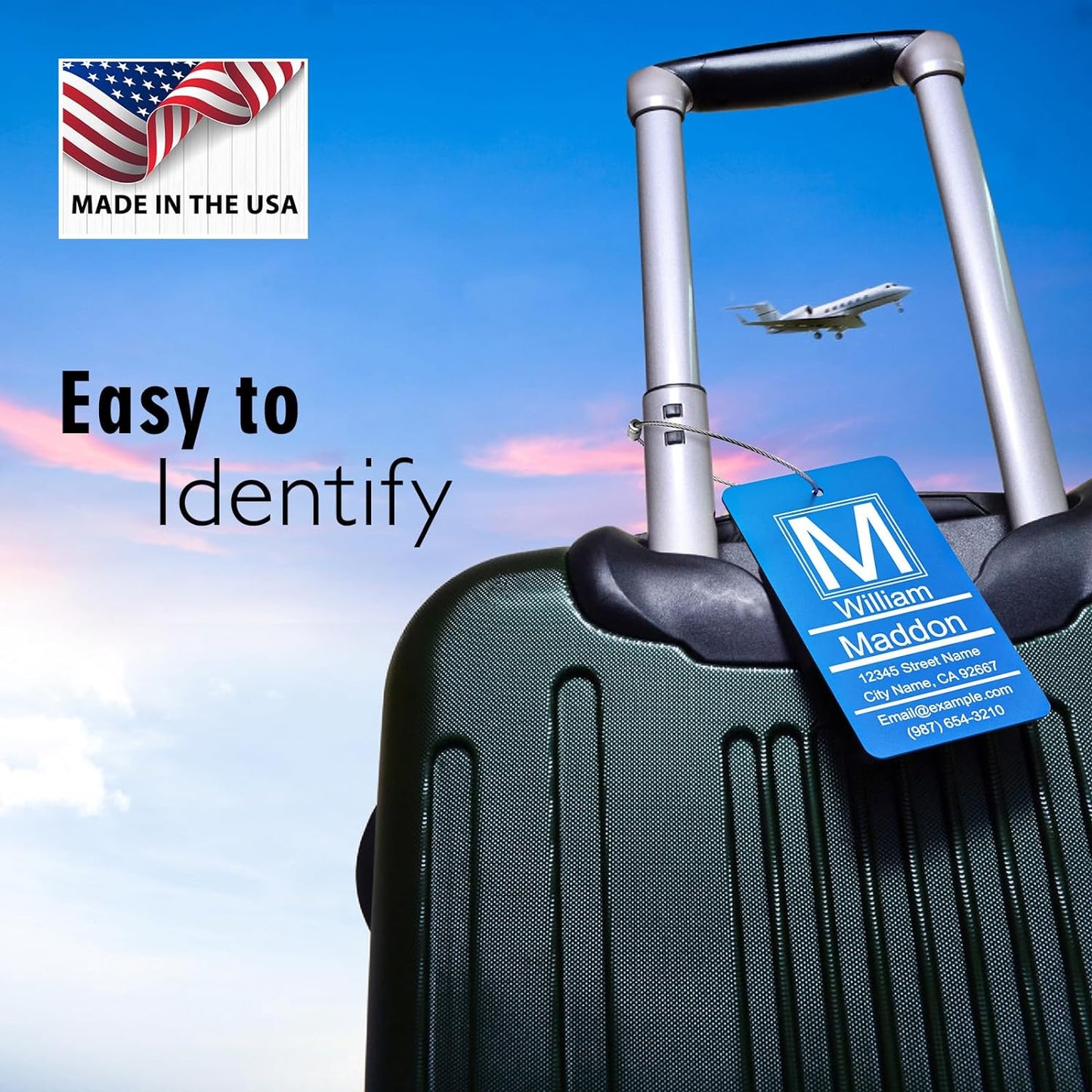 Luggage Tags for Suitcase - Black Personalized Engraved Metal Tag for Cruise Travel - Custom Name Tags Suitable for Bags and Backpacks No Underline (2x3.5 inch)