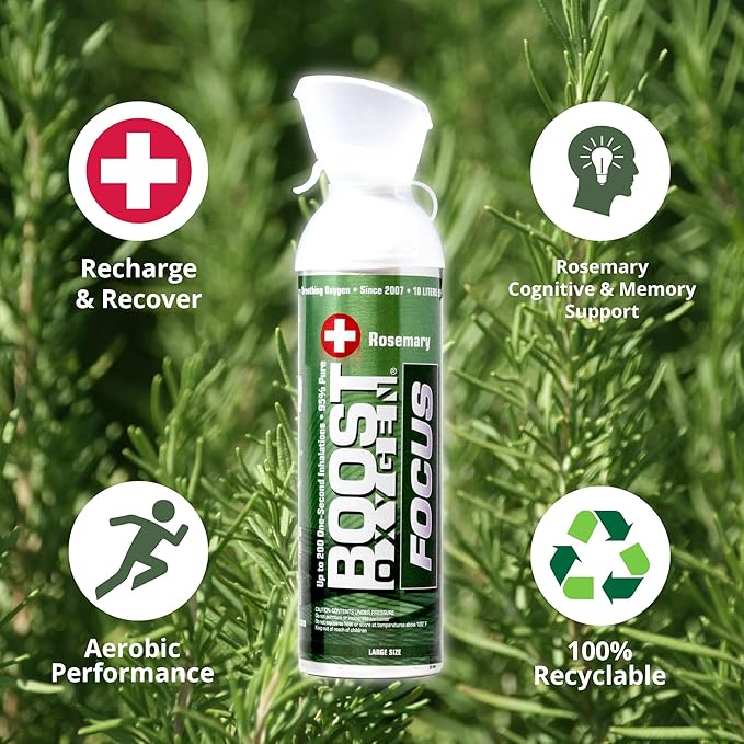 Boost Oxygen Large Focus Rosemary Aroma 10 Liter Canister | All-Natural Resiratory Support for Aerobic Recovery, Altitude, Performance and Health (6 Pack)