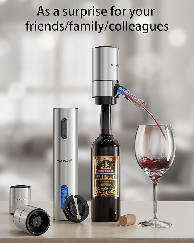 Rechargeable Electric Wine Gift Set: Wine Opener, Aerator, Vacuum Stoppers & Foil Cutter - Wine Lovers Gifts for Women Men - Christmas & White Elephant Gifts