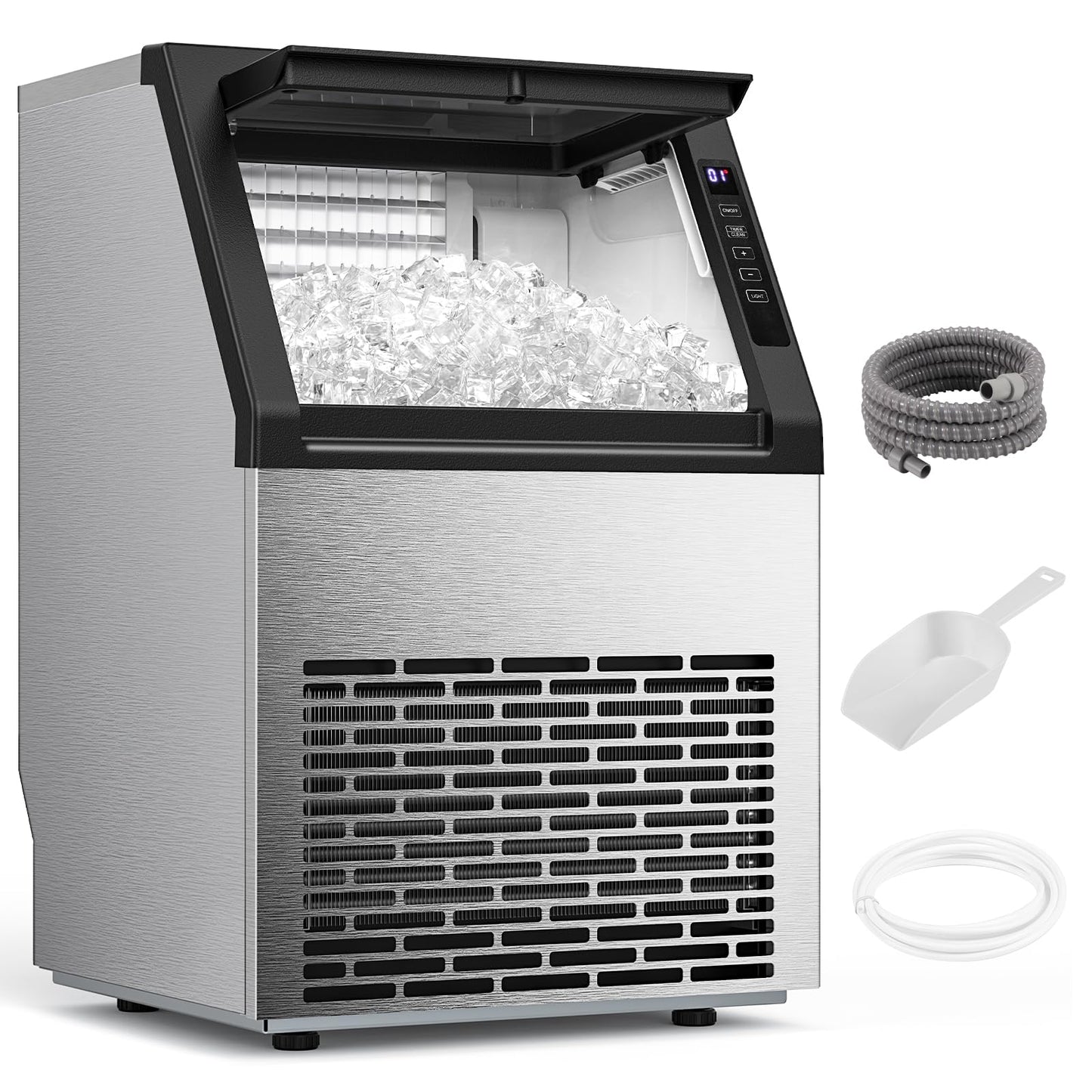 COWSAR Commercial Ice Maker Machine, 80Lbs/24H Stainless Steel Undercounter Ice Maker with 24Lbs Storage Capacity, Self-Cleaning