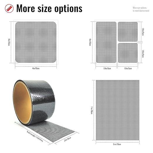 Window Screen Repair Patch, 10 Patches, 4"*1.9" & 1.9"*1.9", Gray, 3-Layer Strong Adhesive Window Screen Mesh Tape, Repair Kit for Window and Door Screen Tears Holes
