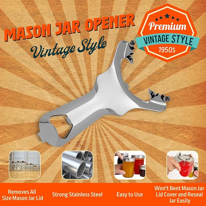 Mason Jar Opener, Vintage Canning Lid Opener, No dents or Damage Jar Lid Opener, Multi-purpose Easy Twist Jar Open Tool for Pickling and Jarring Fans