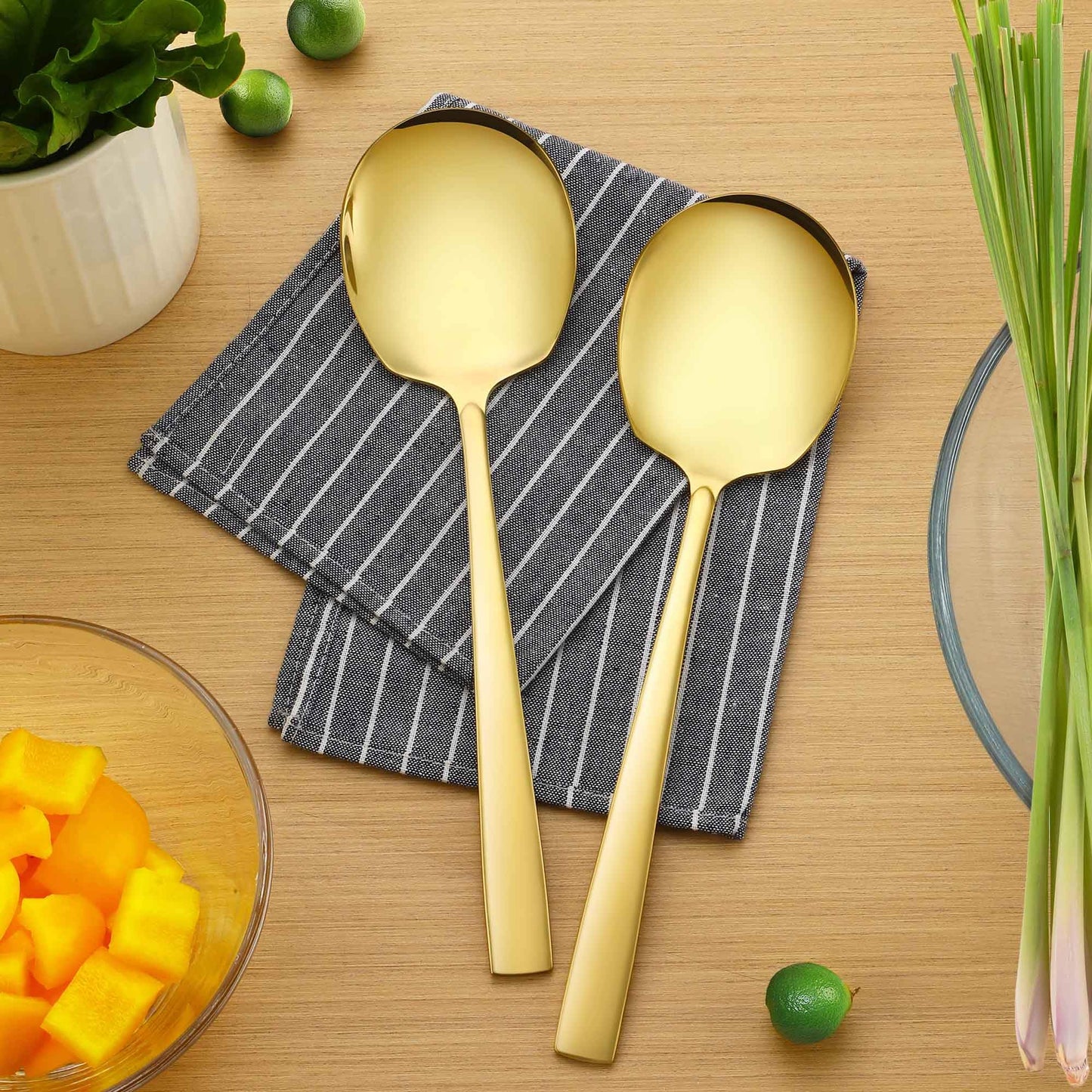 Extra Large Serving Spoons Set 11.7-Inch Gold Serving Utensils 18/8 Stainless Steel Big Metal Spoons for Buffet, Parties, Catering, Banquet - Dishwasher Safe (2-Pack, Gold)