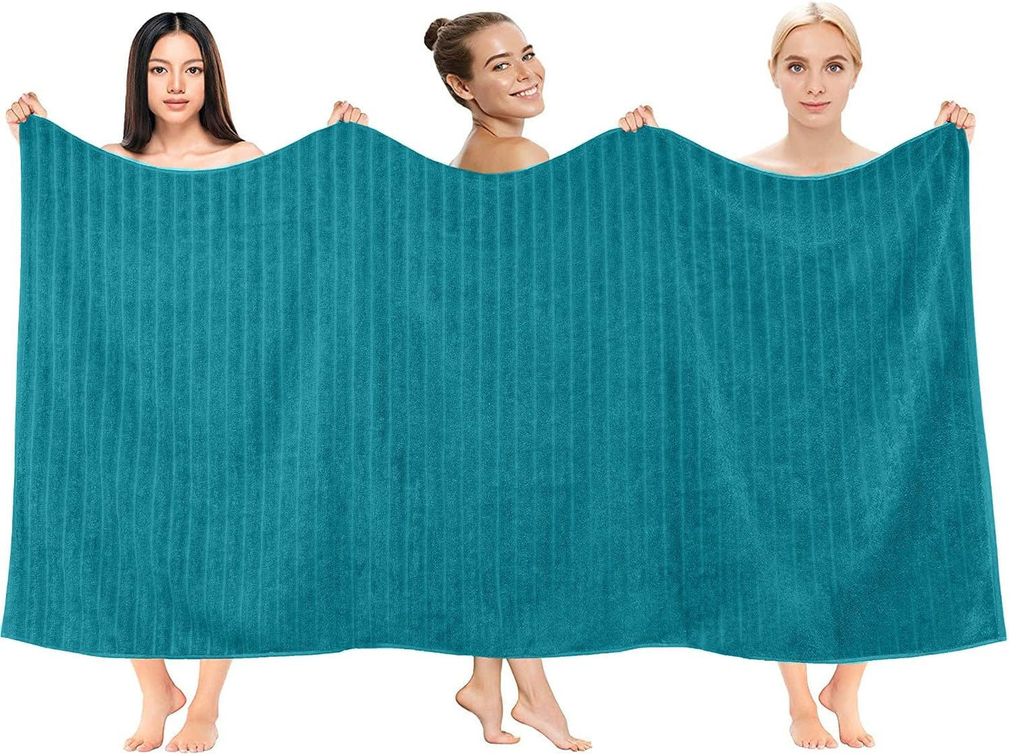 Dan River Pack of 2 Bath Sheet 35x70 Inches, Premium Ribbed Oversized Towels for Adults, Super Soft and Quick Dry - Teal