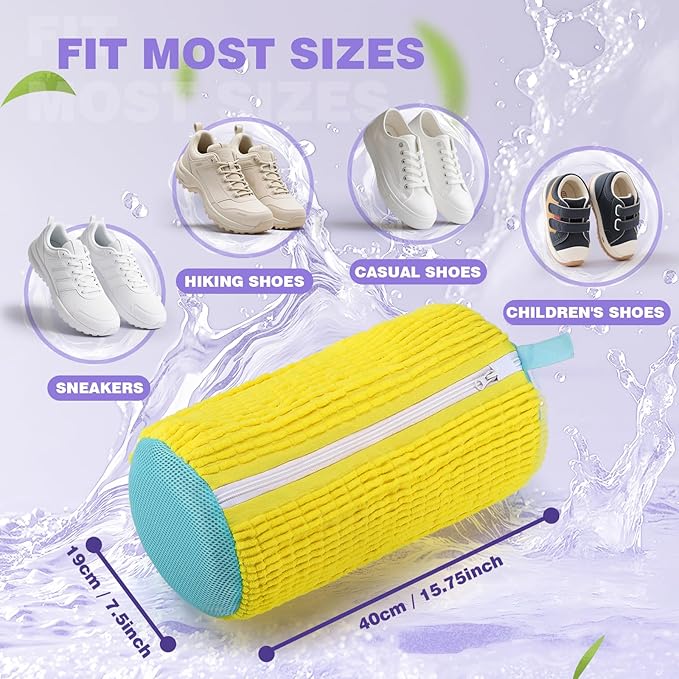 2Pcs Shoe Washing Machine Bag,Deep Clean Reusable Shoe Cleaning Bags,Laundry Shoe Bag for Washer and Dryer Includes 2 Storage Dust Bags for Shoes,Gym,Tennis,Sports 2 Sneaker Washing Machine Bag Yellow