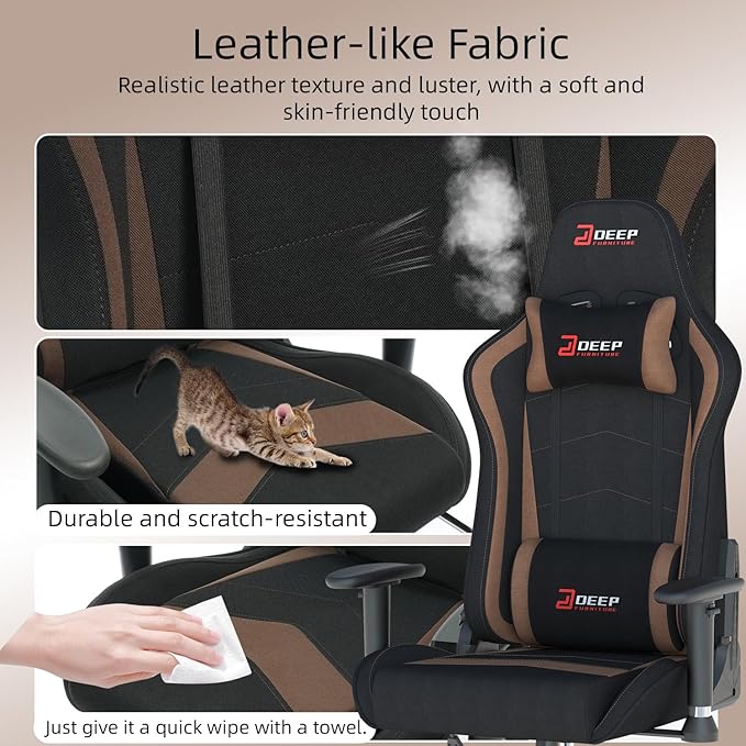 Ergonomic Fabric Gaming Chair with Footrest and Lumbar Support Racing Office Chair Adult-Specific Computer Gaming Chair Wrinkle-Resistant.(1005-Brown)