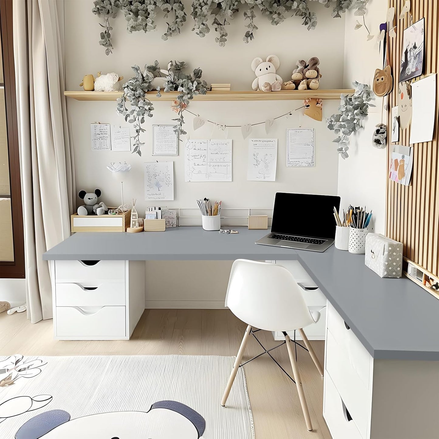 Kaboon Grey Table Top 23.62" D x 55" W, Solid One-Piece Desktop, Universal Wood Countertop, Reversible Laminate Top, Double Desks, L-Desk DIY, for Home and Commercial