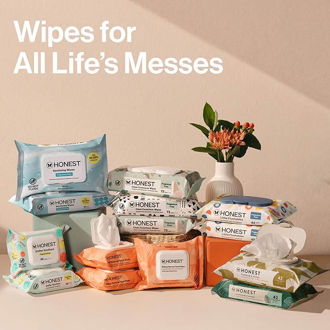 The Honest Company Calm and Cleanse Naturally Scented Wipes Cleansing Multi-Tasking 99% Water Plant Based Hypoallergenic Lavender 240 Count