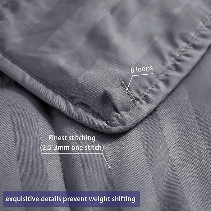 yescool Weighted Blanket for Adults (15 lbs, 48" x 72", Satin Grey Stripes) Heavy Blanket for Sleeping Perfect for 160-180 lbs, Twin Size Breathable Blanket with Premium Glass Bead, Machine Washable