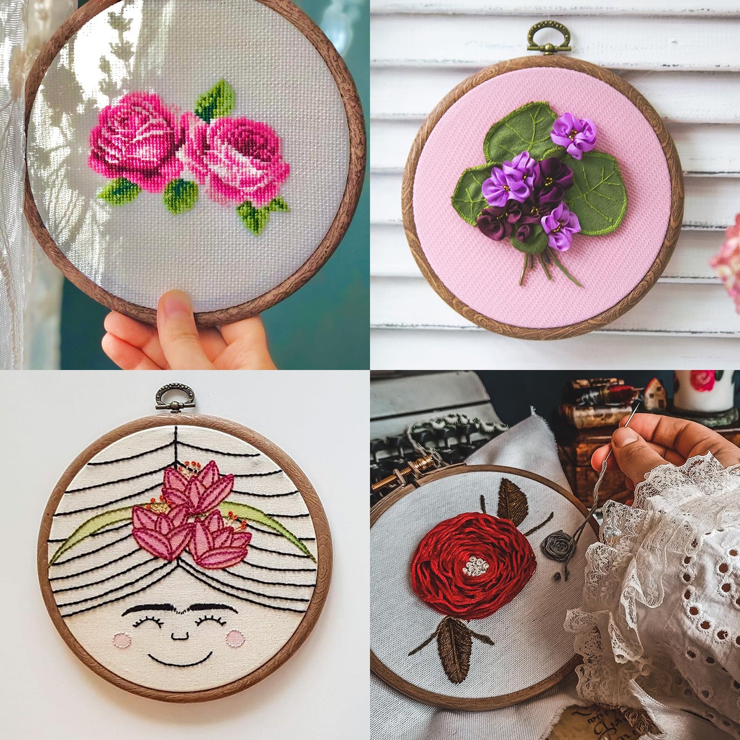 PATIKIL 6x4.7inch Embroidery Hoops, 5Pieces Imitated Wood Oval Frame Cross Stitch Hoop Ring for Embroidery Art Craft Sewing Ornaments Hanging Decoration
