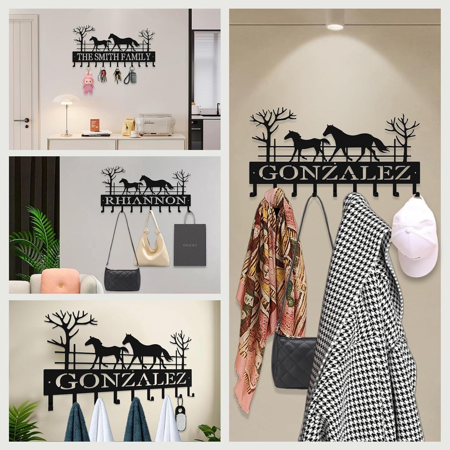 Personalized Key Hooks for Wall,Custom Name Galloping Horse Key Holder Wall Mounted,Fashion Coat Rack,Metal Key Hanger with Hooks,Key Rack Organizer for Entryway,Hallway,Doorway