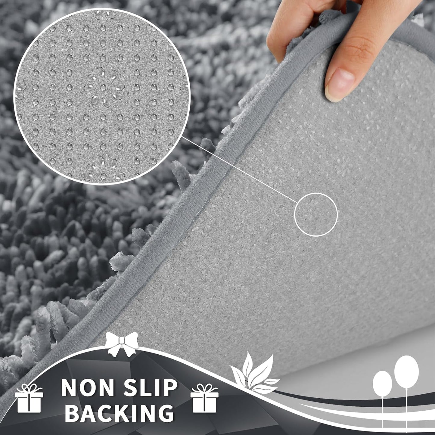 Yimobra Toilet Rugs U Shaped Washable, Extra Thick Soft Absorbent Chenille Contour Bathroom Rugs for Toilet 24x20 Inch, Quick Dry Non Slip Toilet Mat for Bath Floor, Silver