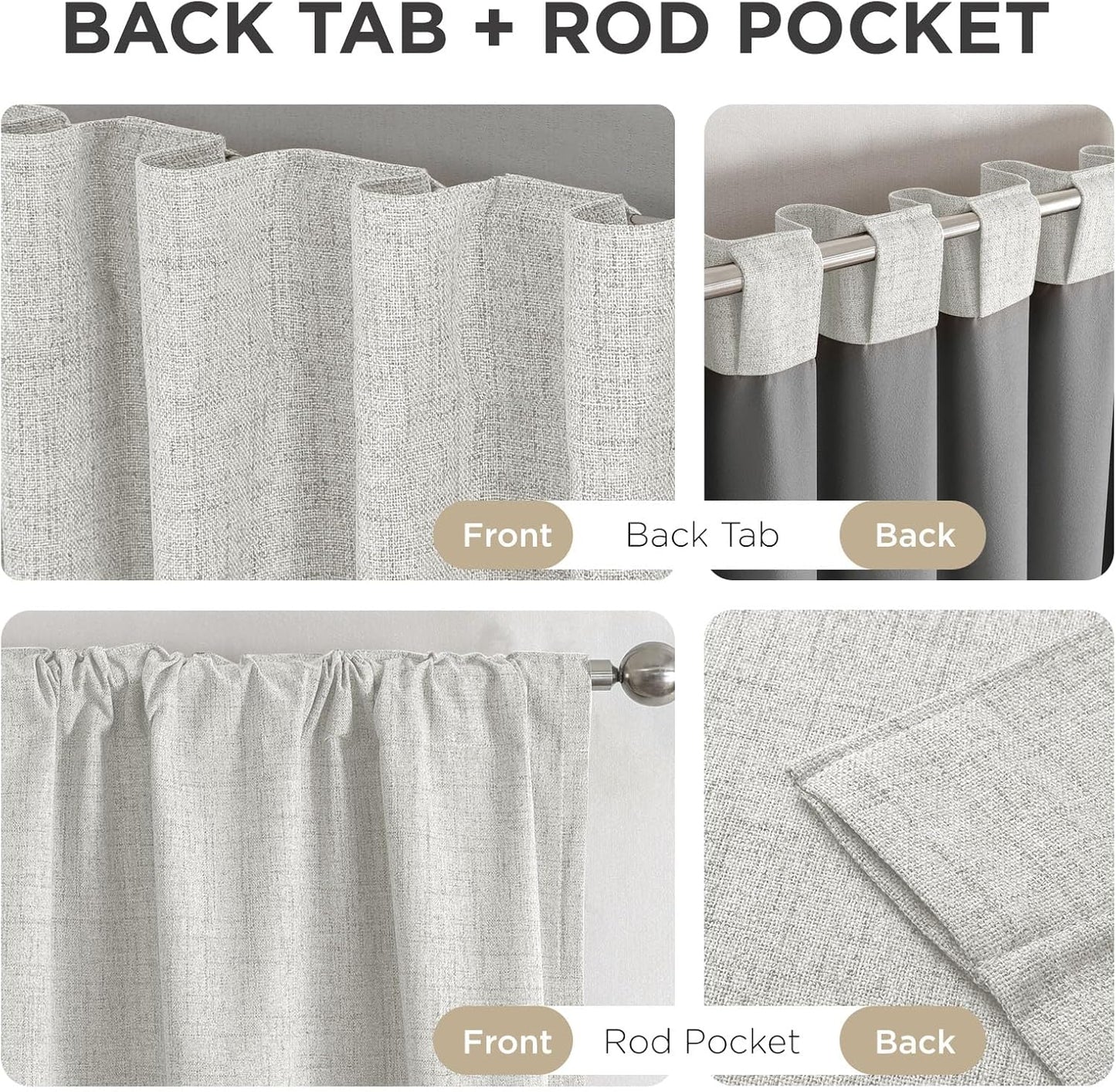Joydeco 100% Blackout Curtains for Bedroom - Natural Linen Curtains 100" W x 120" L, Thermal Insulated 1 Panels White Light Blocking Drapes, Rod Pocket & Back Tabs, Darkening Privacy for Living Room