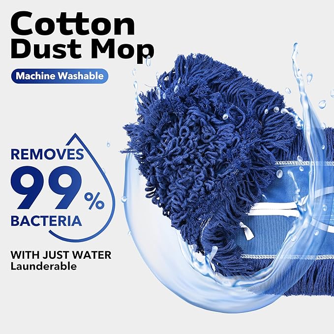 Matthew Cleaning 24'' Industrial Strength Cotton Dust Mop Refill Washable Replacement Heads for Residential & Commercial Use Fit Standard Dust Mop Frames, Hardwood, Laminate, Concrete Floors 12 Pack