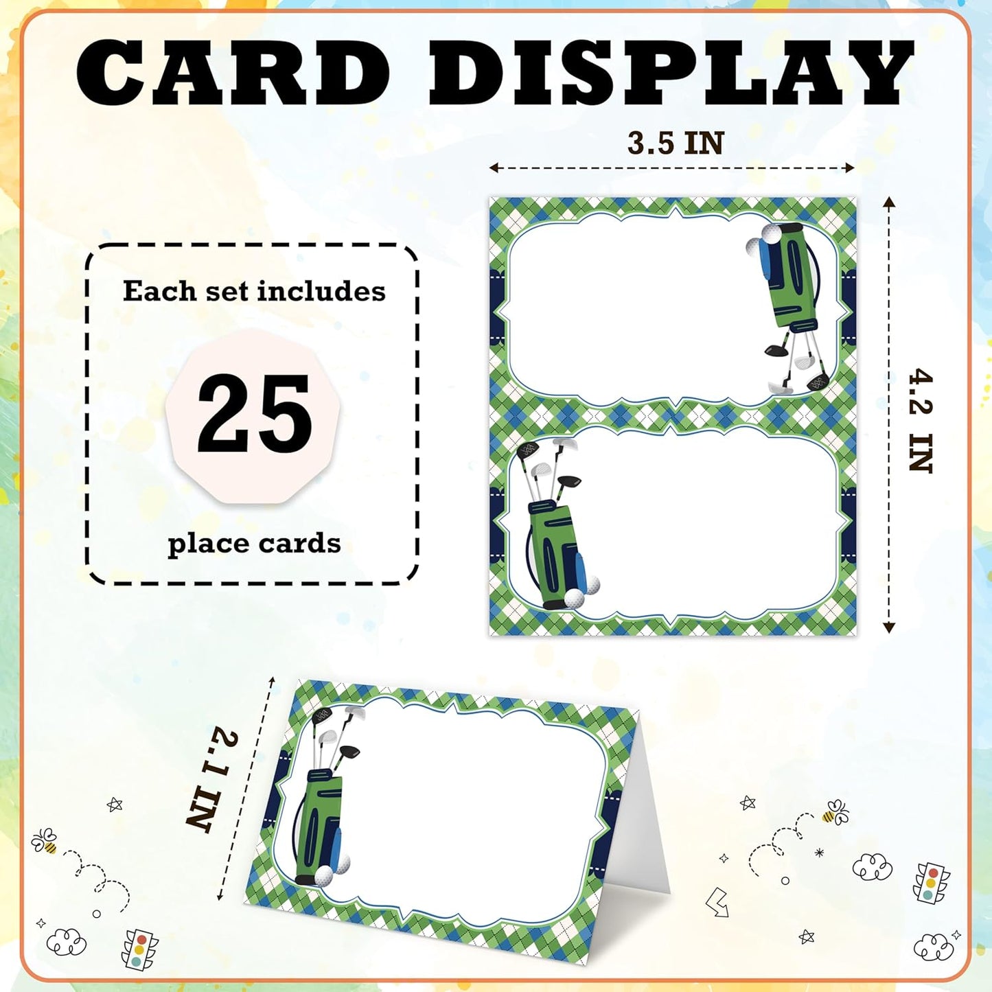 Golf Place Card For Boys, Golfing Par Tee Name Cards For Table Setting, Golf Sports Party Favors Supplies, Golf Set Tent Cards Decorations For Baby Shower Birthday Events, Easy Folding, 25 Pack -05