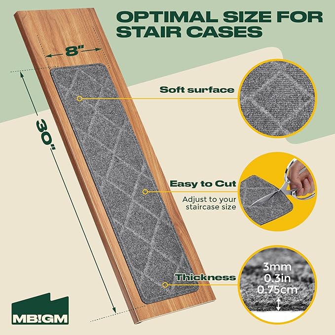 MBIGM 8" X 30" (15 in Pack) Non-Slip Carpet Stair Treads Non-Skid Safety Rug Slip Resistant Indoor Runner for Kids Elders & Pets with Reusable Adhesive - Dark Gray Diamond Weave