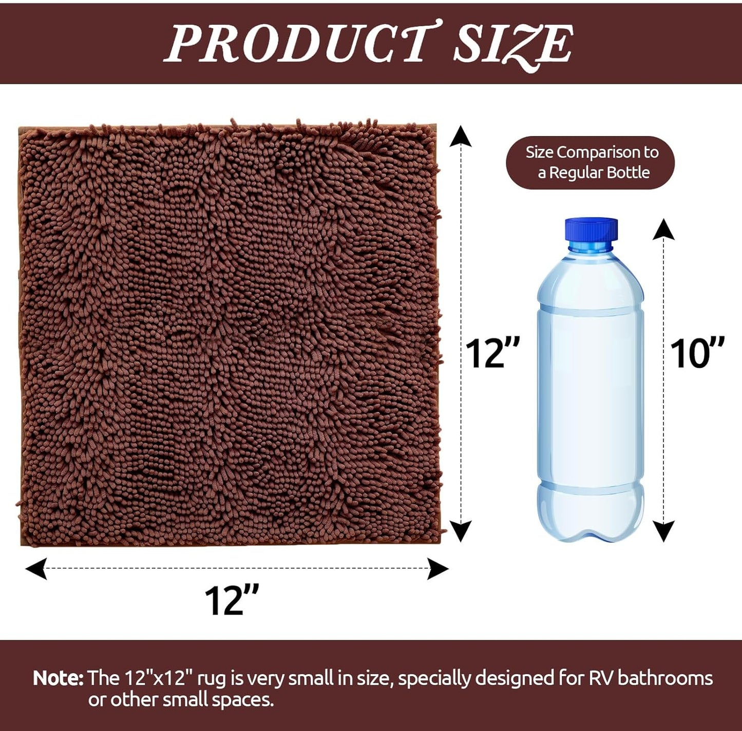 Non-Slip Bath Rug,Extra Soft Microfiber Bedroom Shag Carpet with Anti-Slip Backing,Water/Dust Absorbent Fast Dry Shower Mat,Sound Insulated Stairs Pad,Machine Washable (Coffee,12 x 12 Inches)