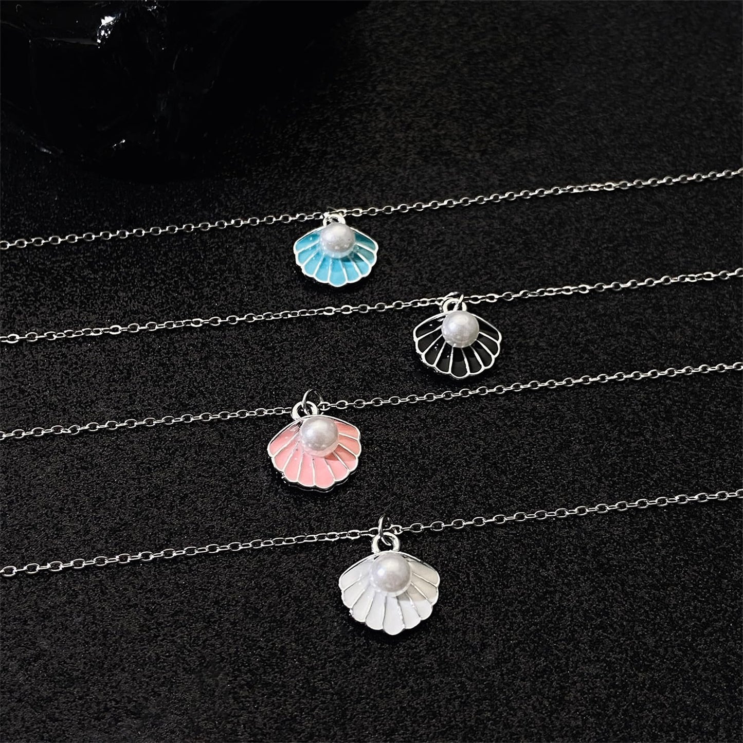 Seashell Pearl Pendant Necklace Gold Plated Boho Enamel Pink Blue Scallop Sea Shell Starfish Ocean Animal Chain Necklace for Women Hawaiian Summer Beach Holiday Fashion Jewelry Gifts (white)