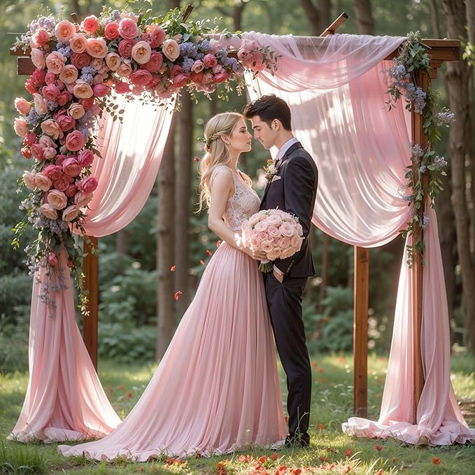 Wedding Arch Draping Fabric, 2 Panels 18FT Dusty Rose Sheer Backdrop Curtain Chiffon Fabric Drapery Voile Scarf Draping Panels for Wedding Archway Ceremony Curtain Valance Party Decoration