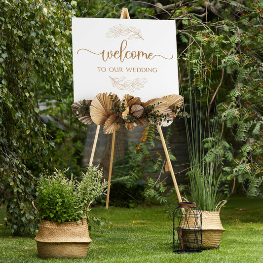 NianFeng Wooden Easel Stand for Sign, Easel Display Stand Floor for Wedding Sign with Adjustable Tray, 63-Inch, Tripod A-Frame Poster Light Duty, Welcome, Art Show & Baby Shower (Natural)