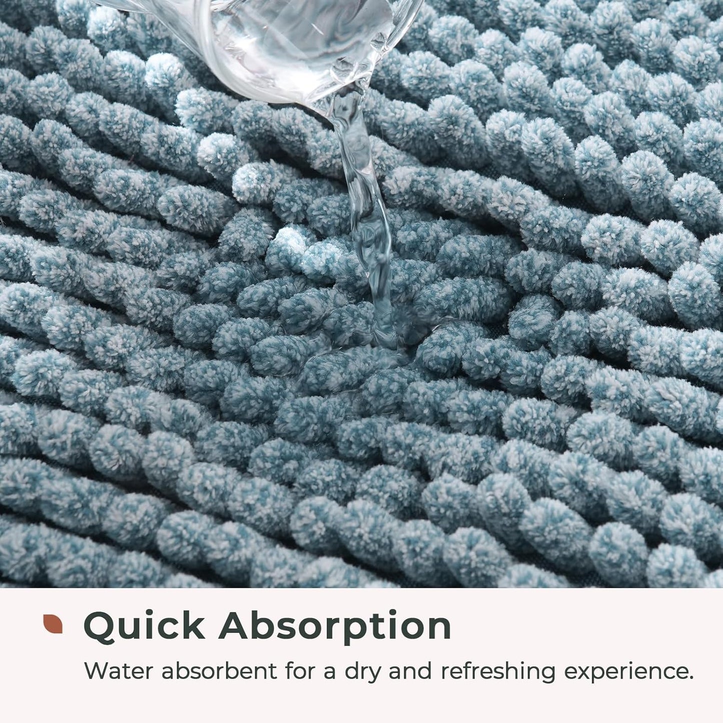 FRESHMINT Chenille Bathroom Rugs Mat 32"x20", Non-Slip Bath Mat for Bathroom Floor & Bathtub, Washable Shower Shag Bath Rugs, Soft Fluffy Thick Water Absorbent Microfiber Shower Mat, Aqua & White