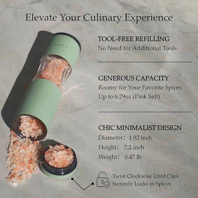 Salt and Pepper Grinder Set with Adjustable Coarseness | Manual Pepper Mill Grinder with Refillable Design | Ceramic Core | Kitchen Essential (2 Packs, Stainless Steel)