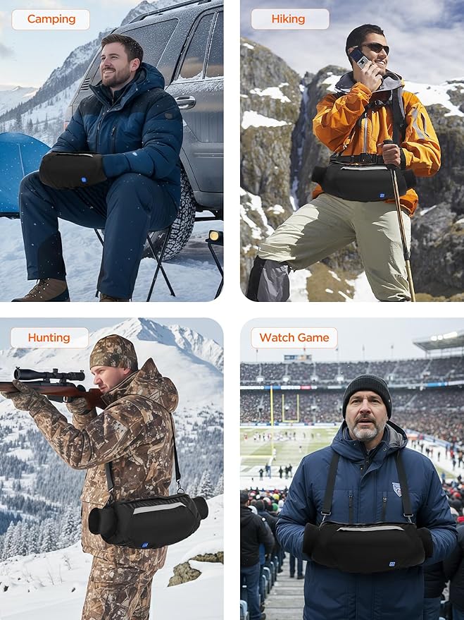 Heated Hand Warmer Pouch, 3-Stage Heat Electric Heated Hand Muff, 10000mAh Rechargeable Portable Power Bank Hand Warmer for Football, Hunting,Fishing,Camping,Outdoor Work