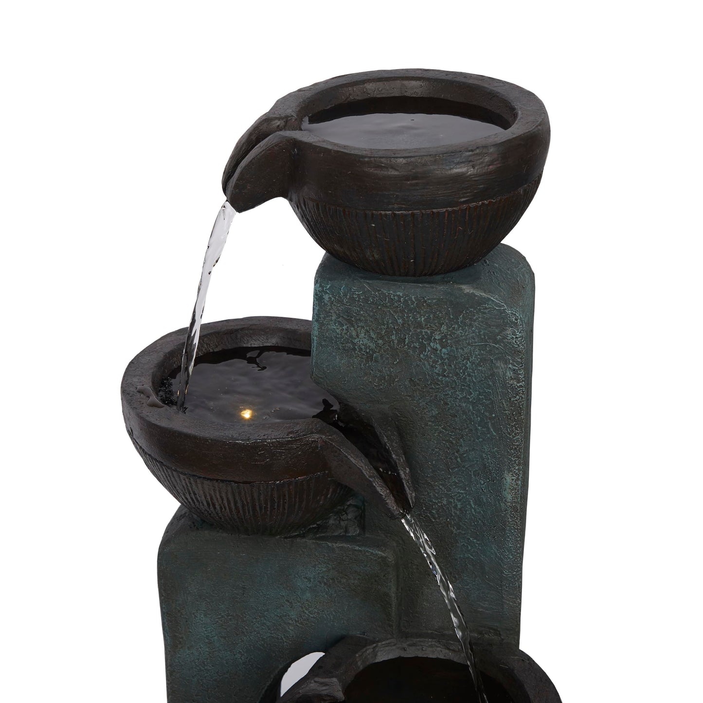 Alpine Corporation TZL396 31" 4 Tier Bowls Cascading Fountain with LED Lights, Elegant Outdoor Water Feature for Garden, Patio, Yard & Outdoor Spaces, Relaxing Waterfall Fountain, Gray