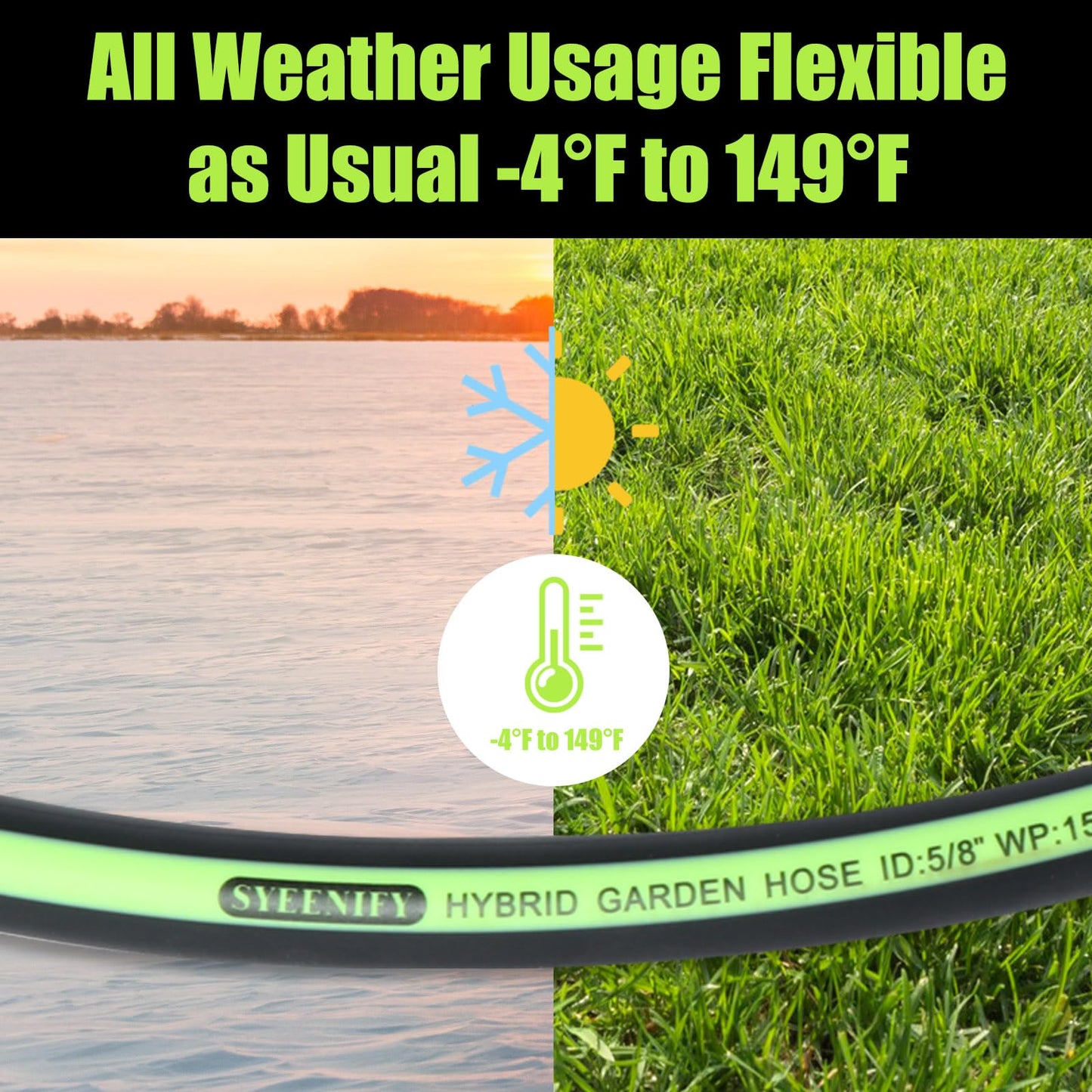 SYEENIFY Kink Free Garden Hose 25ft 5/8", Heavy Duty Hybrid Water Hose, Ultra Durable Flexible Rubber Hose with Sprayer Nozzle,Leakproof Yard Outdoor Hose with Brass Solid Connector