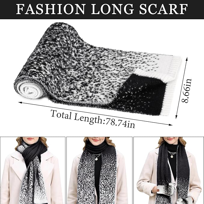 Womens Winter Knit Beanie Hats and Touchscreen Gloves Long Scarf Set with Warm Fleece Lined Skull Caps Scarves for Women