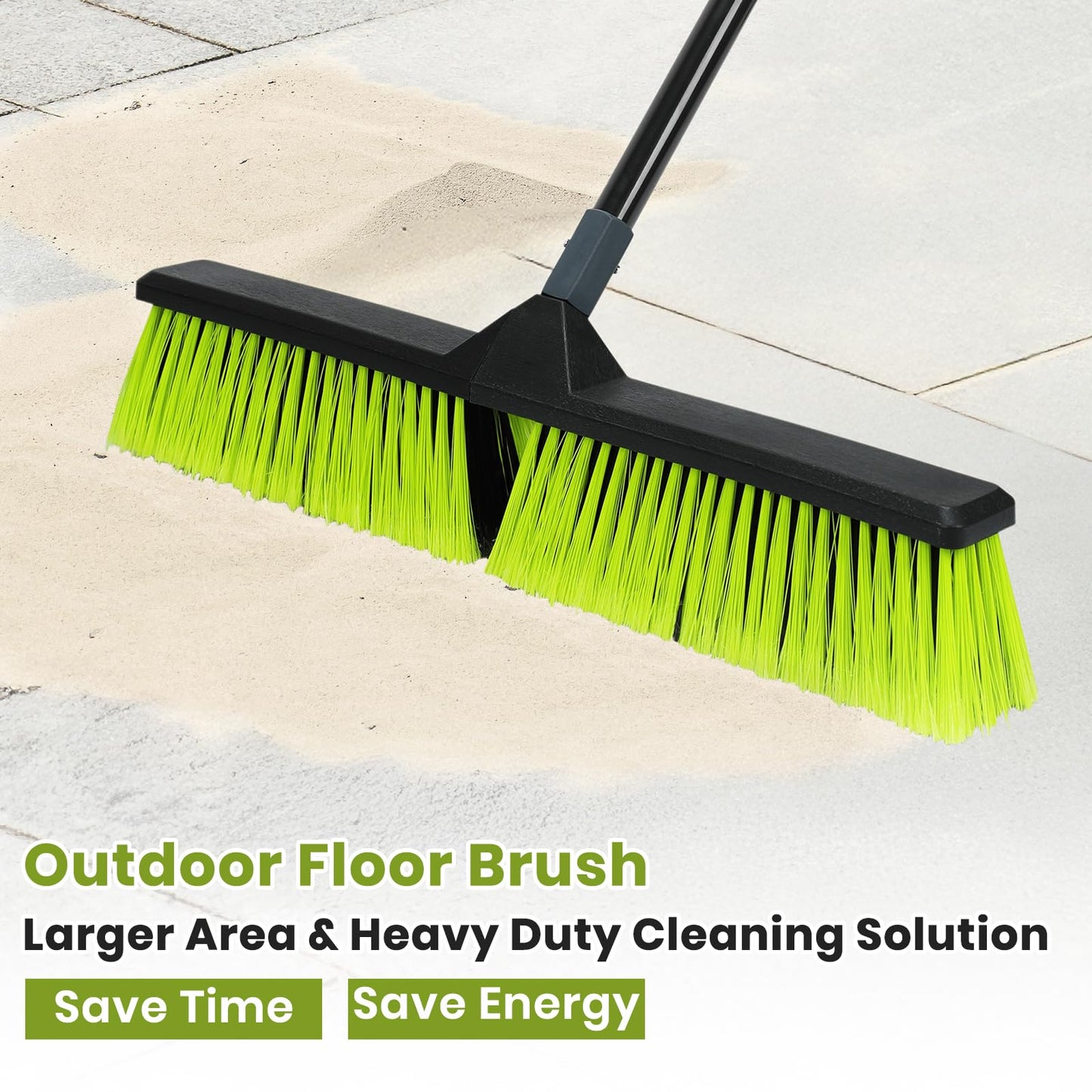 24-Inch Push Broom Outdoor with Stiff Bristle, Heavy Duty Broom Brush with 63” Long Handle for Deck Patio Driveway Garage Warehouse Shop Floor Sweeping & Scrubbing