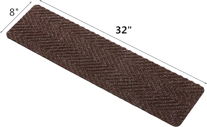 Indoor and Outdoor Carpet Stair Treads - 32" x 8" Non-Slip Stair Treads Carpet for Wooden Steps - Rubber Stair Tread Mats - Stair Rugs Anti Slip for Kids Elders and Dogs – Brown Set of 14