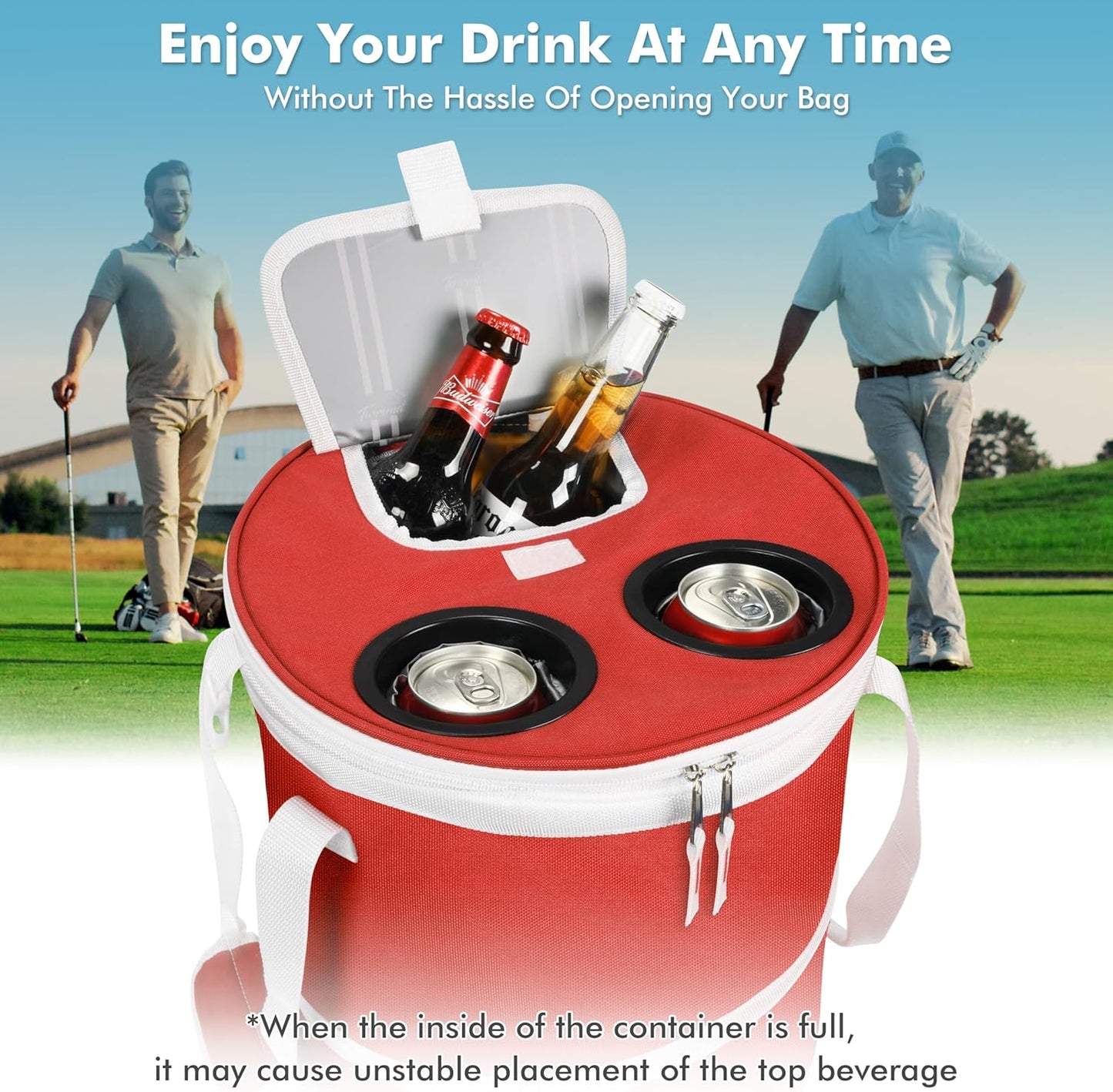 Tirrinia Large Pop-Up Golf Cooler Bag- Insulated Collapsible Cooler with Flat Drink Table for Golf Cart, Lightweight and Portable Ice Beach Cooler for Travel, Fishing, Picnics, Hiking, Camping