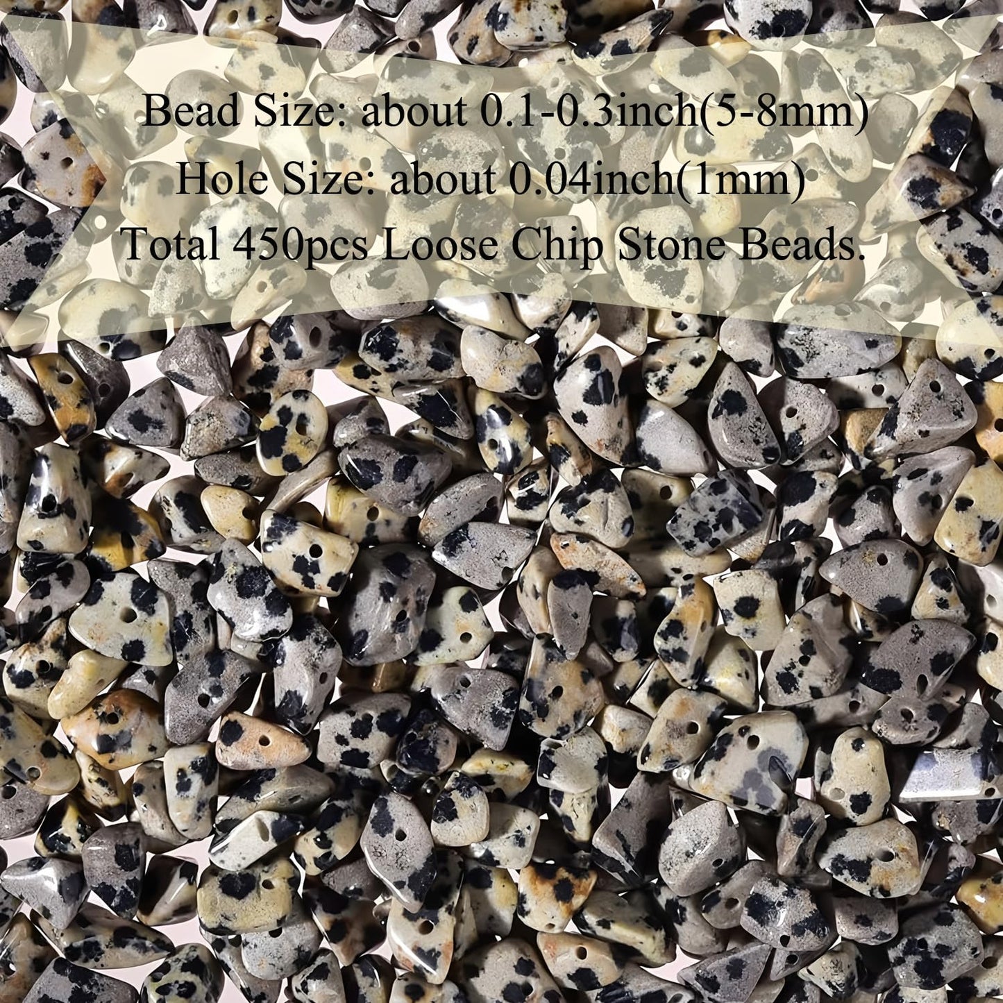 Natural Chip Stone Beads 450pcs Dalmation Jasper Chips 5-8mm Genuine Real Irregular Healing Crystal Rocks Hole Drilled DIY Loose Gemstone Beads for Jewelry Making Bracelet Earrings Necklace Crafting