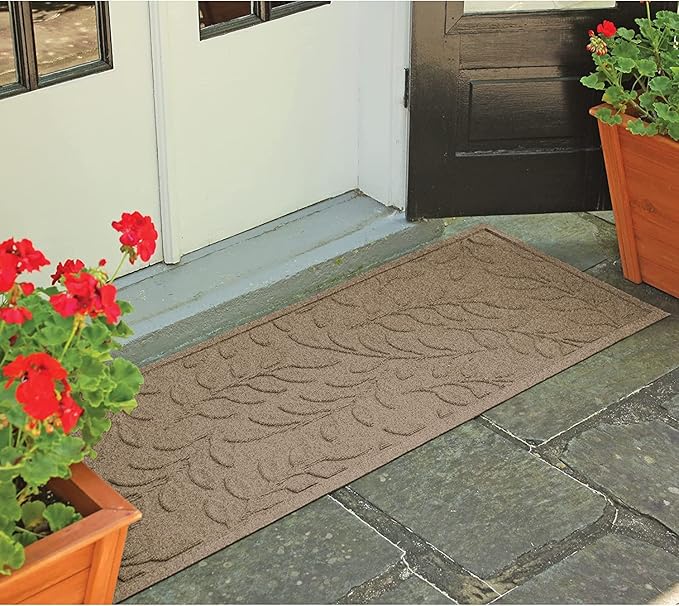 WaterHog Welcome Mat for Indoor/Outdoor, 2’ x 5’, Made in USA, Durable & Water-Resistant, Dirt Trapping Mat, Decorative Front Door and Entryway Rug, Brittney Leaf Design, Camel
