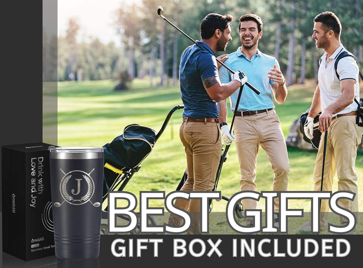Onebttl Golf Gifts for Men with Initial for Golfer & Golf Lovers, 20oz Travel Mug, Perfect Gifts for Men, Birthday, Christmas - J