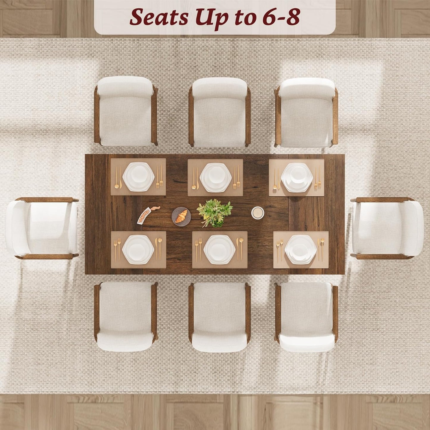 71" Dining Table for 6 to 8 People, Modern Dinner Table with Unique Wooden Legs, Rectangle Dining Table for Kitchen, Dining Room & Living Room, Walnut