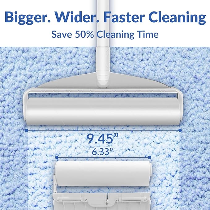 Large Lint Rollers for Carpet, Sticky Rollers for Floor DELOMO 9.45 in with 3 Extendable Handle, Long Handle Sticky Mop for Cleaning Carpets, Cars, Bedding, Couches, and Pet Hair