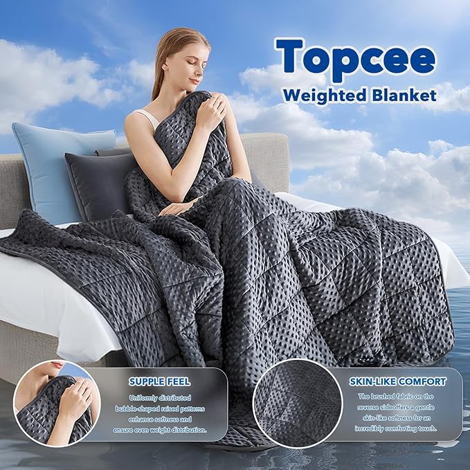 Topcee Weighted Blanket for Adults (12lbs 48"x72"), Minky Dots Heavy Blanket for 110-130lbs Sleeping, Soft, Cozy and Cooling Weighted Throw Blankets, Machine Washable, Grey
