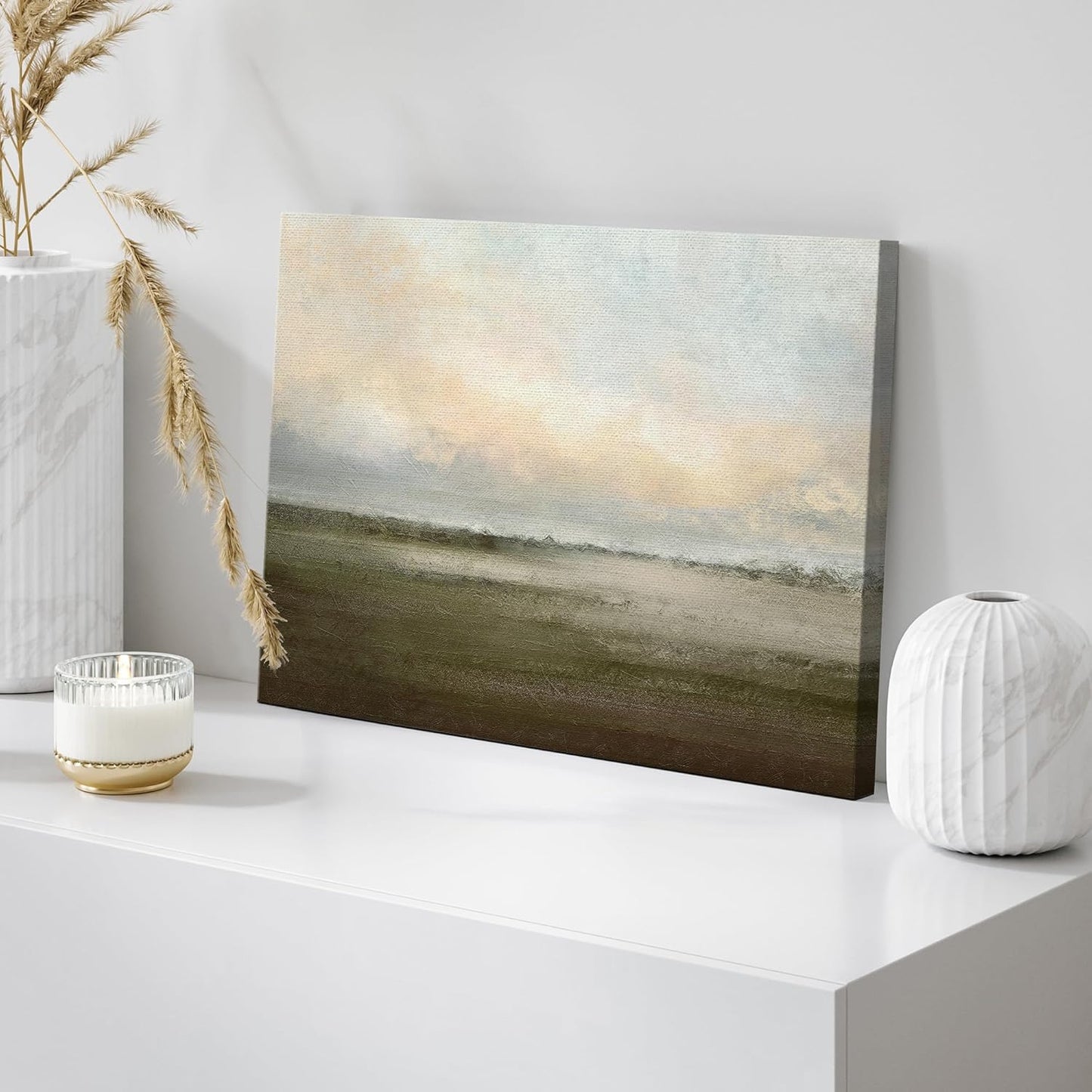 wall26 Canvas Print Wall Art Watercolor Dusk Sky Over Green Field Nature Wilderness Illustrations Modern Rustic Relax/Calm Cool for Living Room, Bedroom, Office - 32"x48"