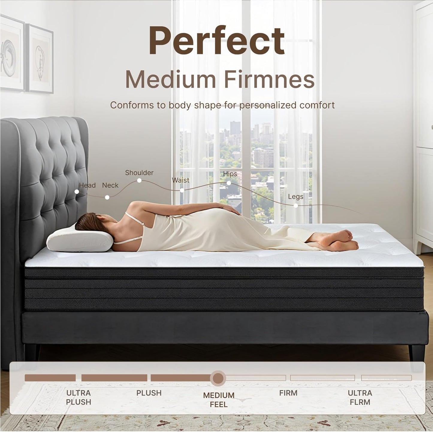 King Size Mattress, 10 Inch 5-Zone Pocket Spring Hybrid Mattress with Gel Memory Foam for Pressure Relief & Peaceful Sleep, Medium Firm, Mattress in a Box