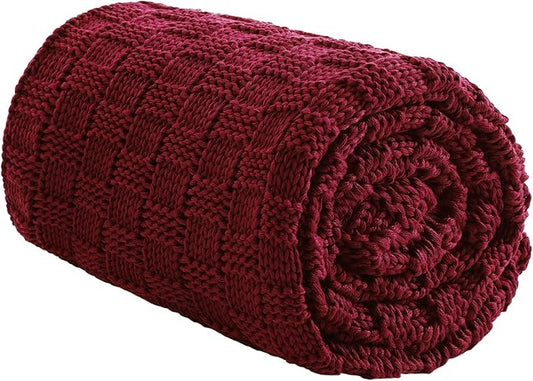 Knitted Weighted Blanket for Adults, 70' x 90'' 20lbs, Breathable Chunky Knit Blanket, Cooling for Hot Sleepers, Christmas Home Decor (Red)
